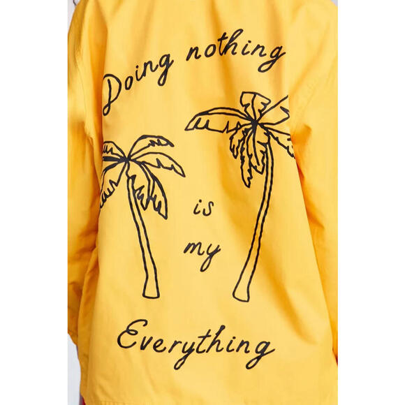 Urban Outfitter BDG Ott Street Palm Tree Coach Jacket Yellow Paradise Forever S - Picture 3 of 9
